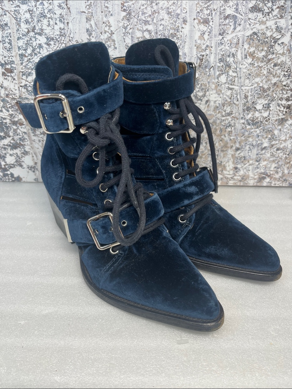 Chloé Rylee Velvet Lace Up Buckle Boots